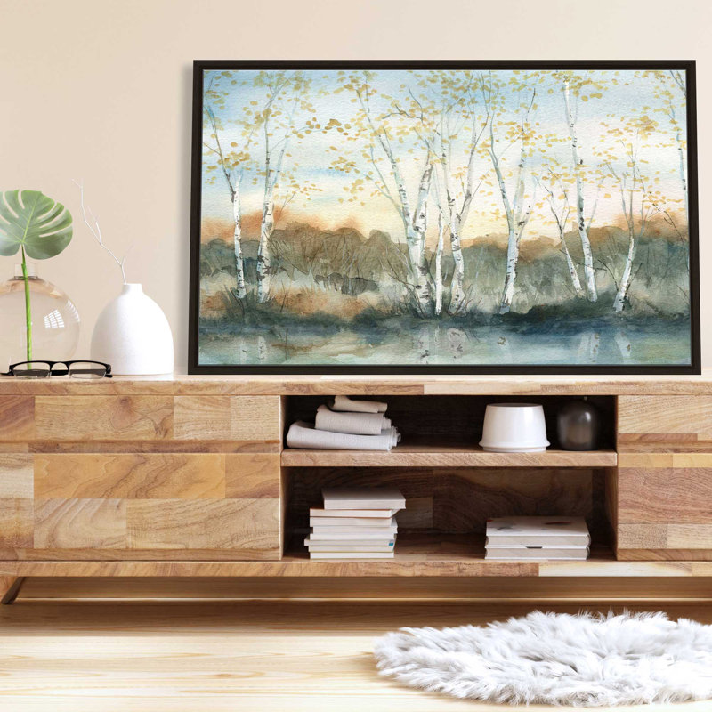 Birch Riverbank - Peinture, L 33,5 po x H 21,5 po, Encadrement brun