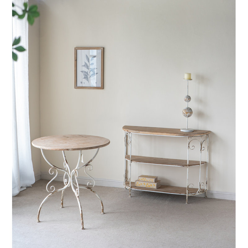 D31.5X31.5 "Table ronde en bois avec pieds à volutes en métal, blanc