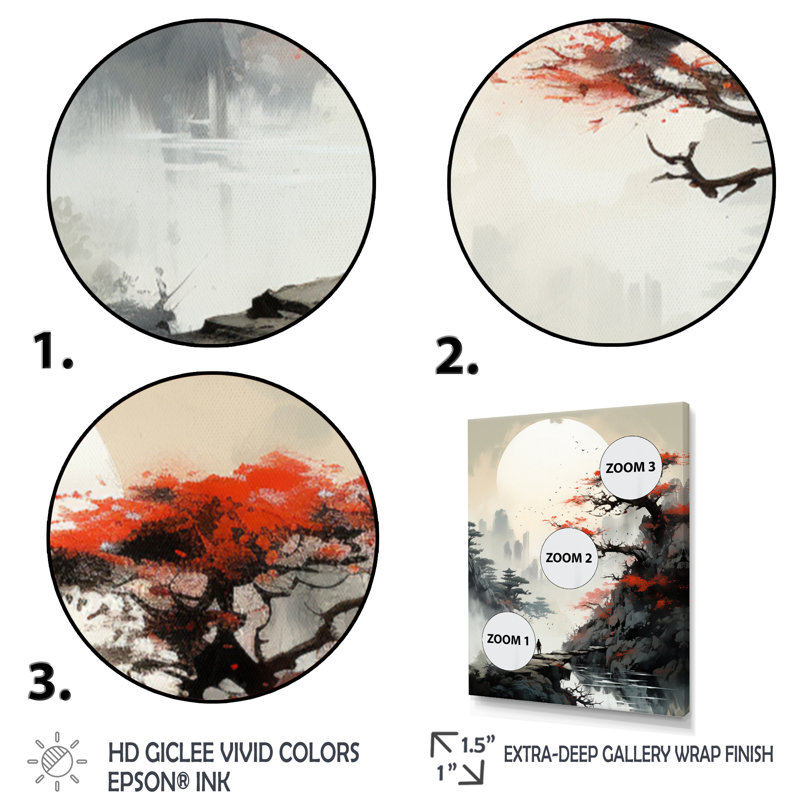 «Asian Art Samurais Landscape III», reproduction d'art sur toile asiatique, H 40 po x l 30 po x P 1,5 po, Cadre simple noir