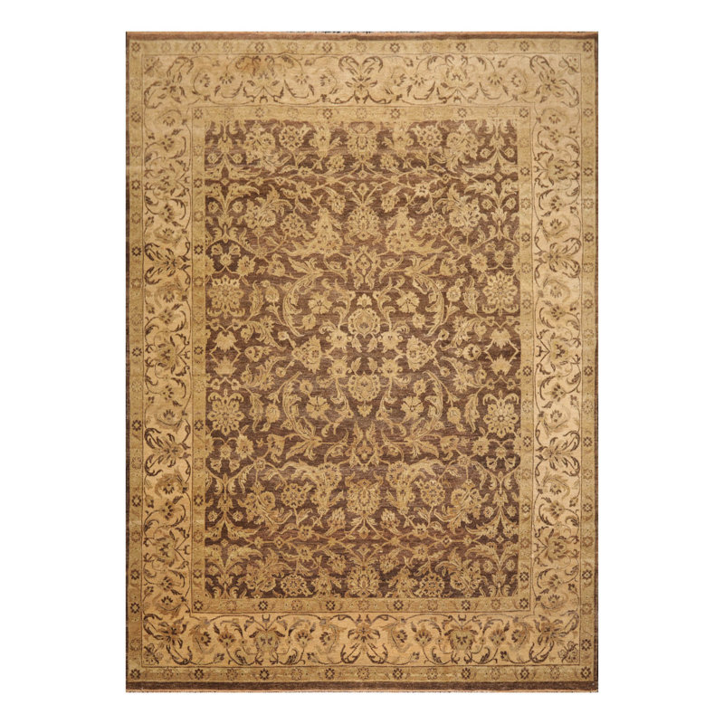 Handmade Brown and Tan Wool 9' x 12' Oriental Rug