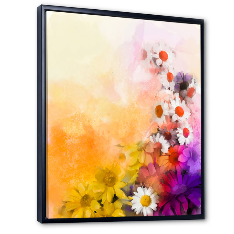 Guirlande Paintbrush Spring Flowers - Peinture, H 20 po x l 12 po x P 1 po, Cadre flottant noir
