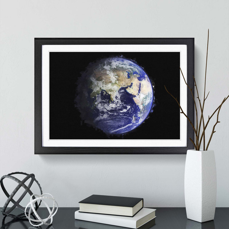 Planet Earth in Space - Picture Frame Painting Print, 27cm H x 36cm W x 2cm D, Black Framed