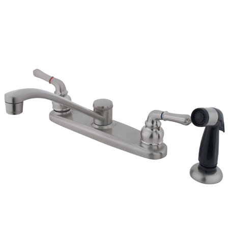 Double Handle Kitchen Faucet, Satin Nickel, With Spray