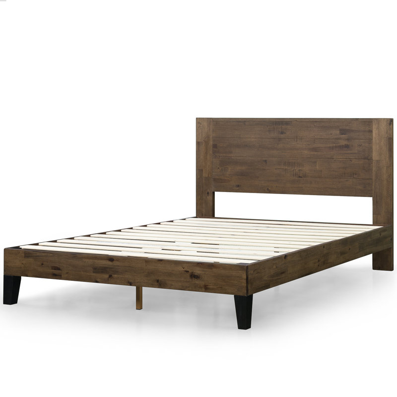 Kira Solid Wood Platform Bed Frame, Full, Dark Natural Wood