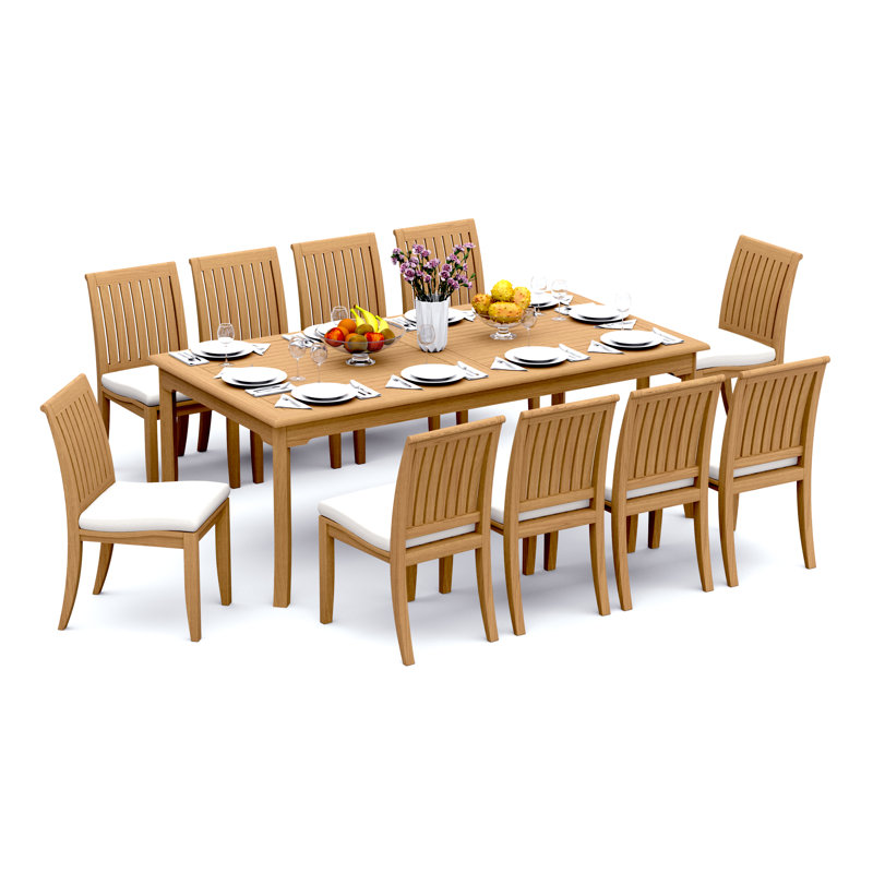 8 Seats 9 Pcs Grade-A Teak Wood Dining Set: 83" Rectangle Table And 8 Lagos Armless Chairs #11LG1800, 30" H x 83" L x 40" W