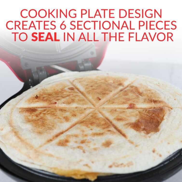 Taco Tuesday - Tteqm8rd Deluxe 6-Wedge Electric Quesadilla Maker with Extra Stuffing Latch - Red