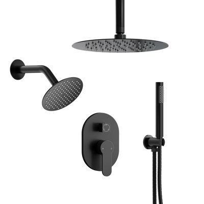 Ceiling Mount High-Pressure Rainfall Shower Faucet, Dual Showerheads System with Rough-in Valve, Handheld Shower