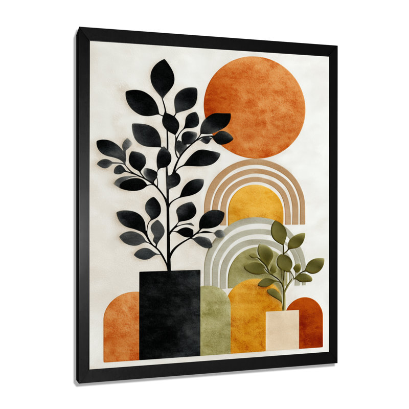Orange Black Bohemian Minimalist Geometric Botanical - Abstract Boho Wall Art, Orange Boho Canvas Print, 32" H x 24" W, Black