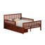 Lit plateforme en bois de noyer pleine grandeur avec garde-corps et deux tiroirs pour le rangement de la chambre à coucher, finition lisse, stabilité à 8 lattes avec les deux tiroirs de rangement latéraux, contreplaqué robuste, sommeil sécuritaire et confortable