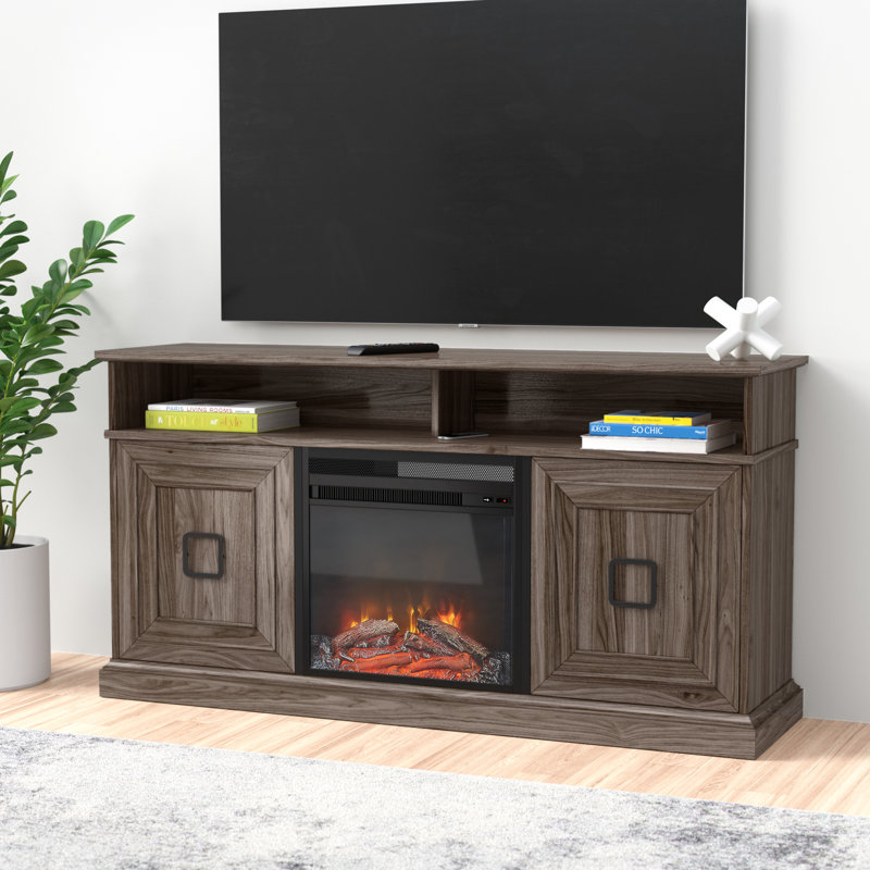 Fanelli TV Stand for TVs up to 65" with Fireplace Included, Slate Gray
