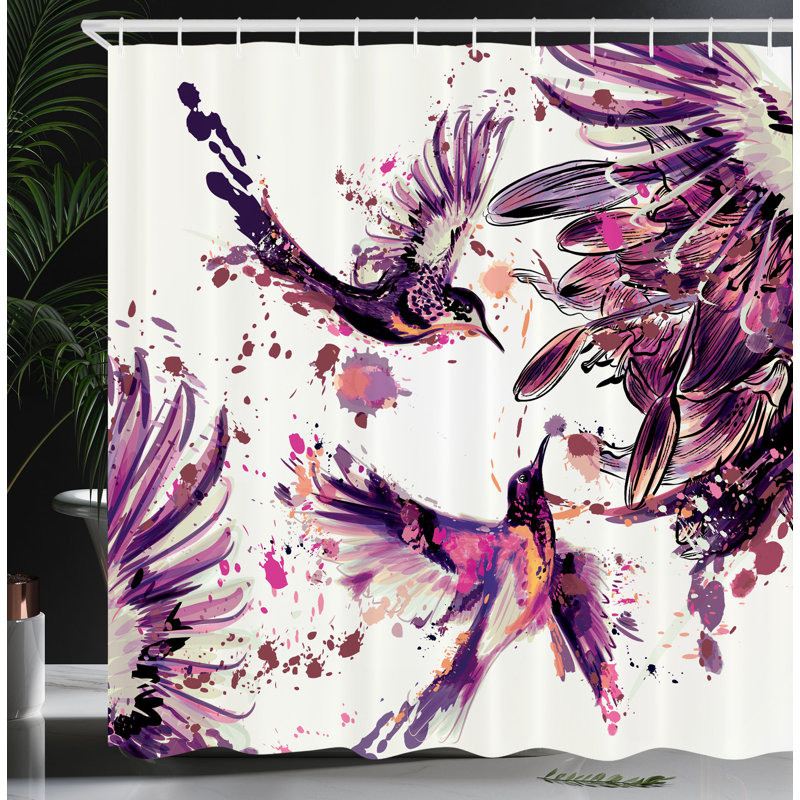 Ensemble de rideau de douche et crochets Hummingbird, H 75 po x l 69 po, Quartz / lilas