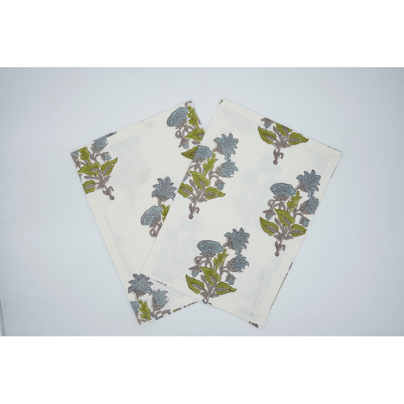 Fabdivine 18X18 Inch Floral Block Print Napkin with Traditional Abhisek