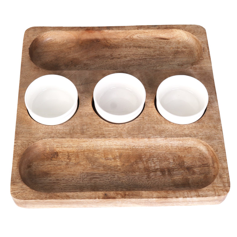 Plateau en bois d'acacia et céramique Brione
