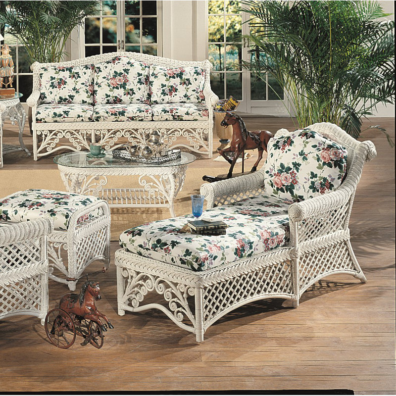 Chaise longue Wyman, Rotin Perrins, Blanc
