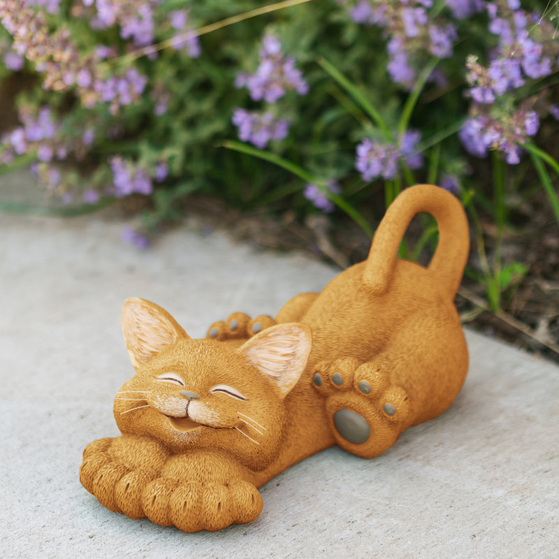 Statue de jardin chat fantaisiste et souriant, Jaune