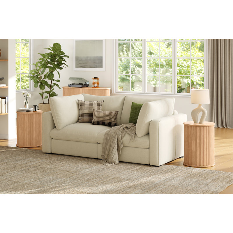 Mosser Round Fluted End Table With Sliding Tambour Door And Storage Shelf (Set Of 2), Oak Wood