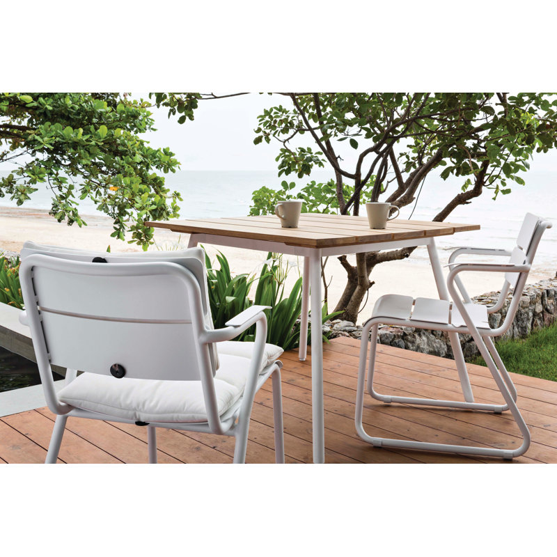 Reef Outdoor Square Teak Dining Table, Teak, Stainless Steel