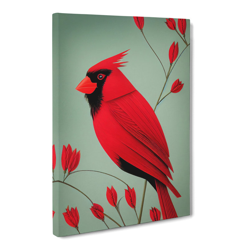 Cardinal Bird Deco Style - Wrapped Canvas, 50cm H x 35cm W x 3cm D