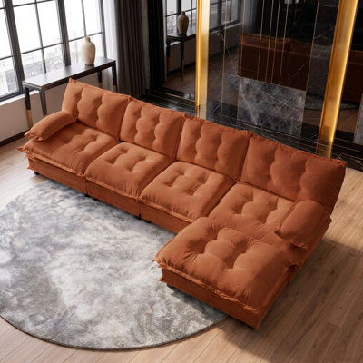 138" L-Shaped Modular Sectional Sofa with Ottoman - Modern Cloud Couch, Deep Seat with Lattice Cushions