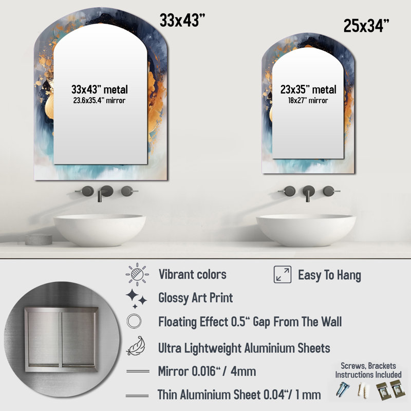 Bleu et or fractal Vortex III - spirale abstraite, miroir asymétrique, 43 po x 33 po