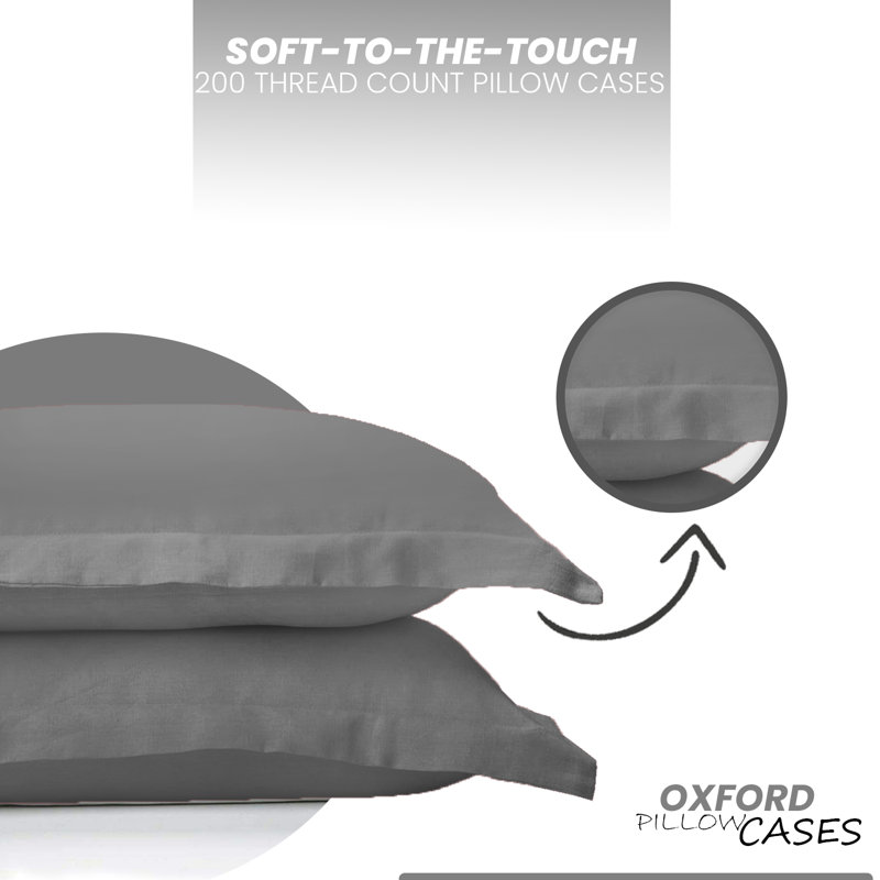 Luxury 200 TC Cotton Oxford Pillowcase Set Soft Smooth Breathable Fabric with 5cm Edge Border Durable Comfortable Easy Care Bedding Pair