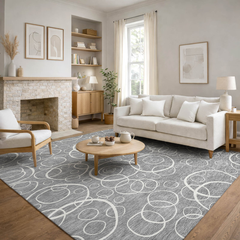 Premium Machine Washable Mayfield AMF2407 Bubbles Rug, Gray, 8' x 10'