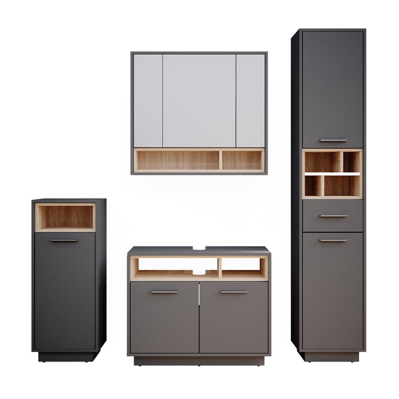 Jaslynne Freestanding and Wall Bathroom Storage Furniture Set, Grey