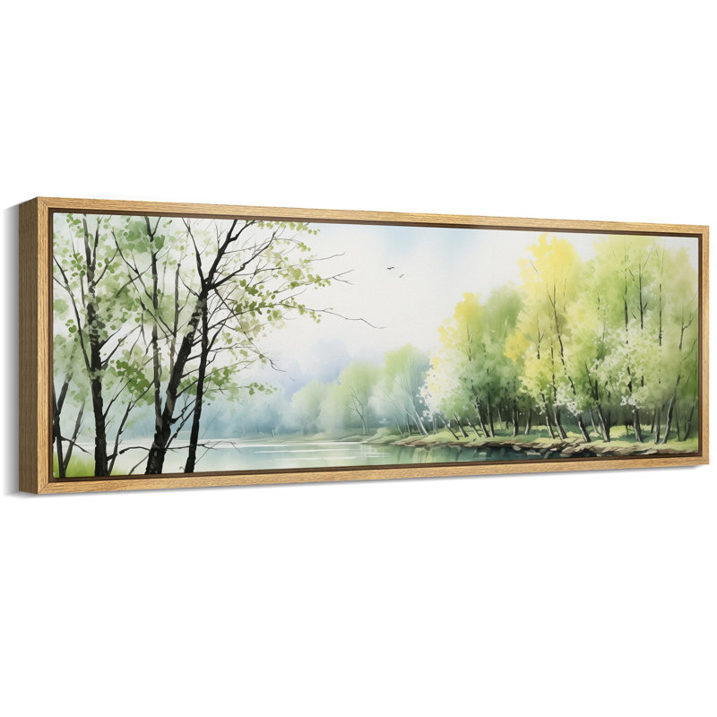 «Rustic Countryside Spring Awakening Gentle River Landscape Pastoral Scene Blossoming Trees Retro Large Wall Decor», reproduction encadrée
