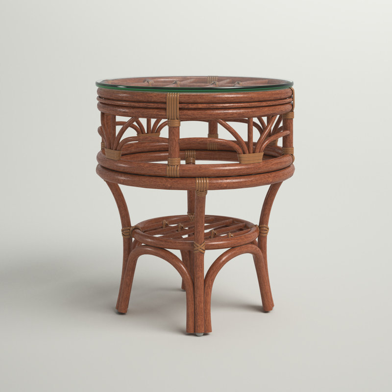 Prespa Glass Top End Table, Walnut