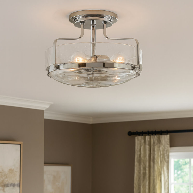 Harper 3-Light Semi-Flush Mount Retro Ceiling Light, Small, Chrome