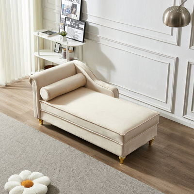 Méridienne avec rangement en velours beige élégant
