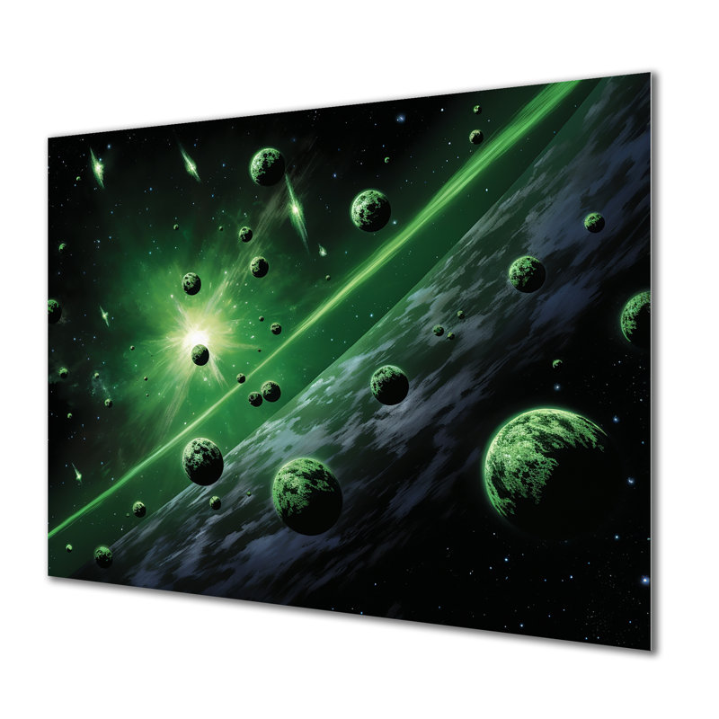 Cosmos Explosion II - espace planète, art mural en métal, H 12 po x l 20 po x P 1 po