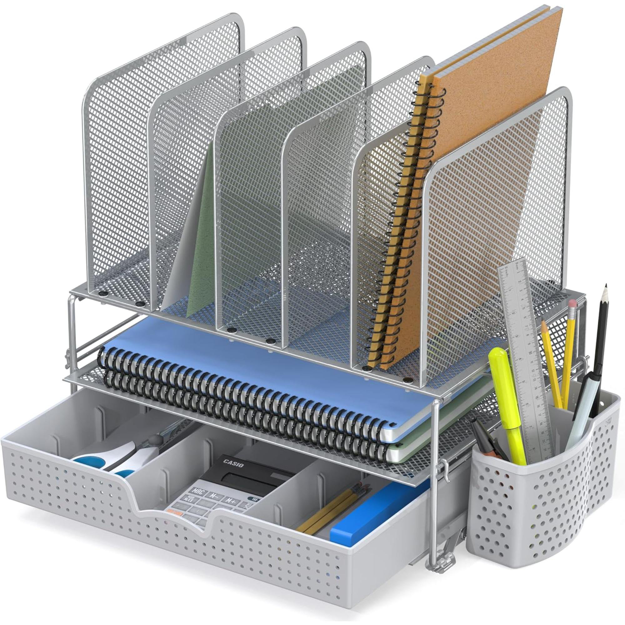 Ivy Bronx Houseware Mesh Desk Organizer With Sliding Drawer, Double
