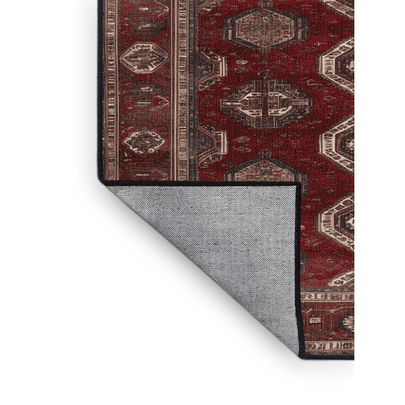 Tapis persan noir lavable à la machine, Rond 6 pi x 6 pi