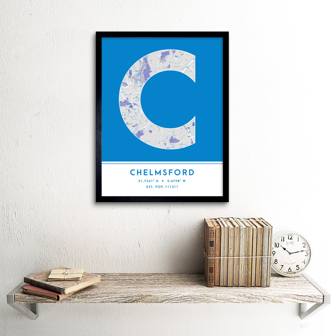 Chelmsford England United Kingdom City Map Blue - Single Picture Frame Typography
