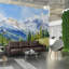 Mur enneigé des montagnes alpines enneigées et de la vallée Evergreen-1263387491