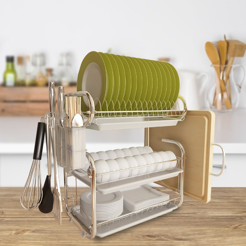 Kitchen 3-Tier Dish Drainer Storage Stand Bowl Plate Dryer Tray, White