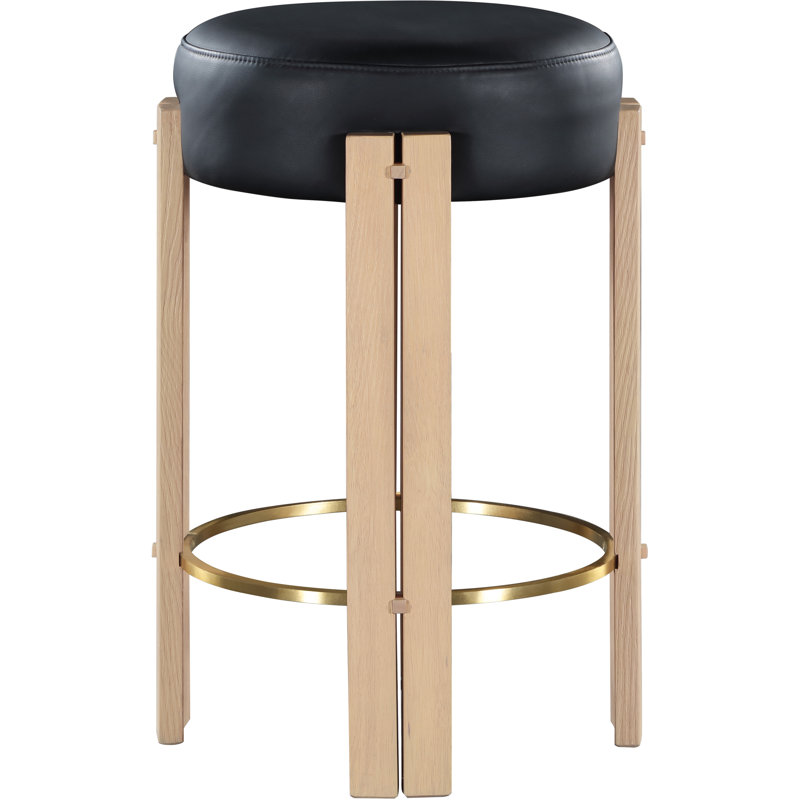 Harrison Vegan Leather Counter Stool, Black Vegan Leather, Natural