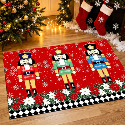 Tapis de porte de Noël antidérapant pour l'intérieur et l'extérieur, 51 x 81 cm, motif Casse-Noisette rouge.