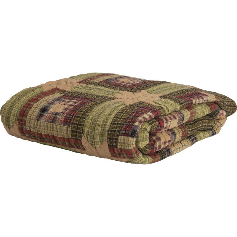 Moss Green and Deep Red Cotton Quilted Throw Blanket