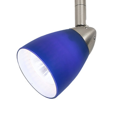 Luminaire sur rail Cal Lighting en acier brossé, 8,9 cm (3,5 po) de hauteur, culot GU10, 50 W, avec abat-jour rond en verre soufflé à la main.