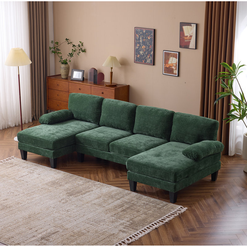 George Oliver 111‘W U-Shaped Sectional, Green Chenille