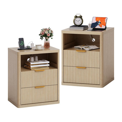Bedside Table Nightstand with Bedside Storage, Bedroom Side Table and Organizer, Functional and Fluted Nightstand