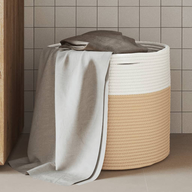 House Of Hampton Fabric Decorative Basket, Beige/White