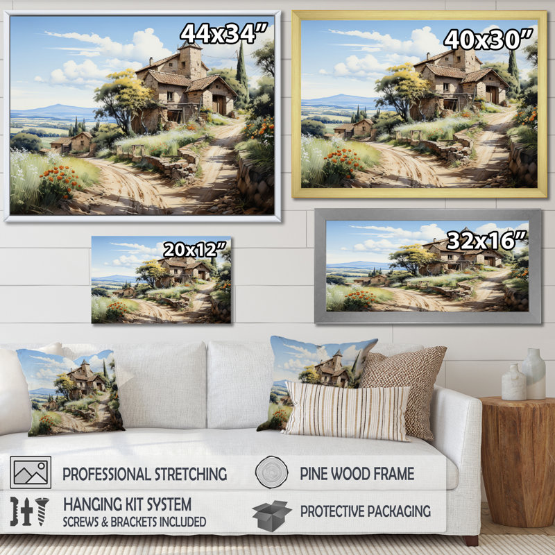 Country Charm Tranquil Village, reproduction d'art sur toile, Cadre simple noir, H 12 po x l 20 po x P 1 po