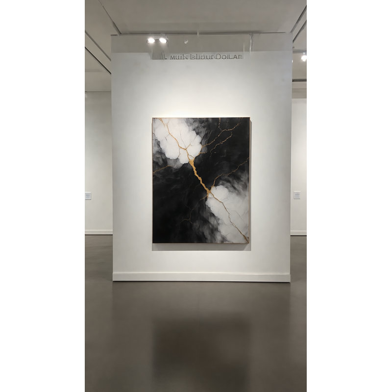 Golden Fracture Framed Canvas Wall Art by Kasian Art Studio - White Frame, Black