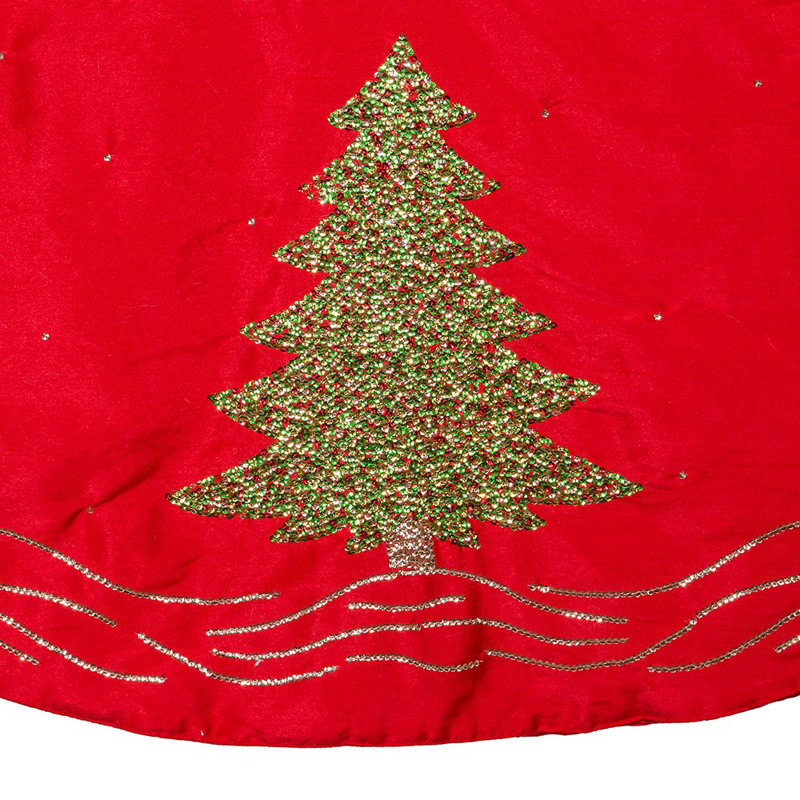 60-Inch Red and Green Embroidered Christmas Tree Skirt