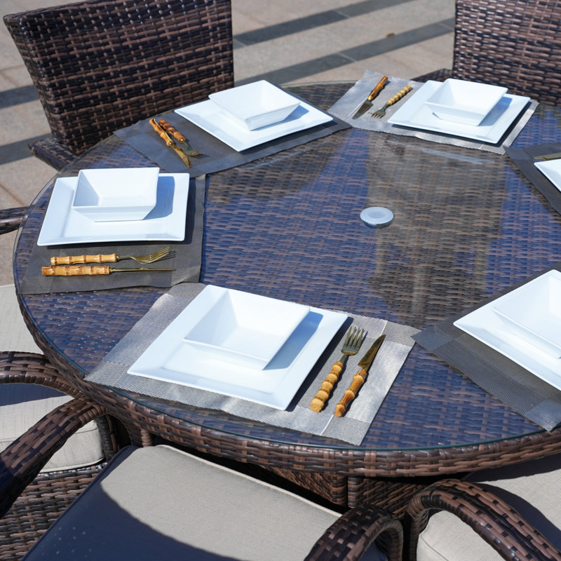 Table de salle à manger ronde en osier d'aluminium (53,15 po de diamètre x H 28,35 po), Brun