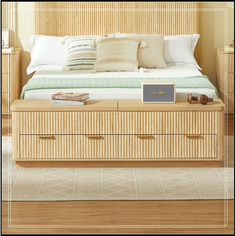 Grand cadre cannelé avec rangement Abba, Naturel