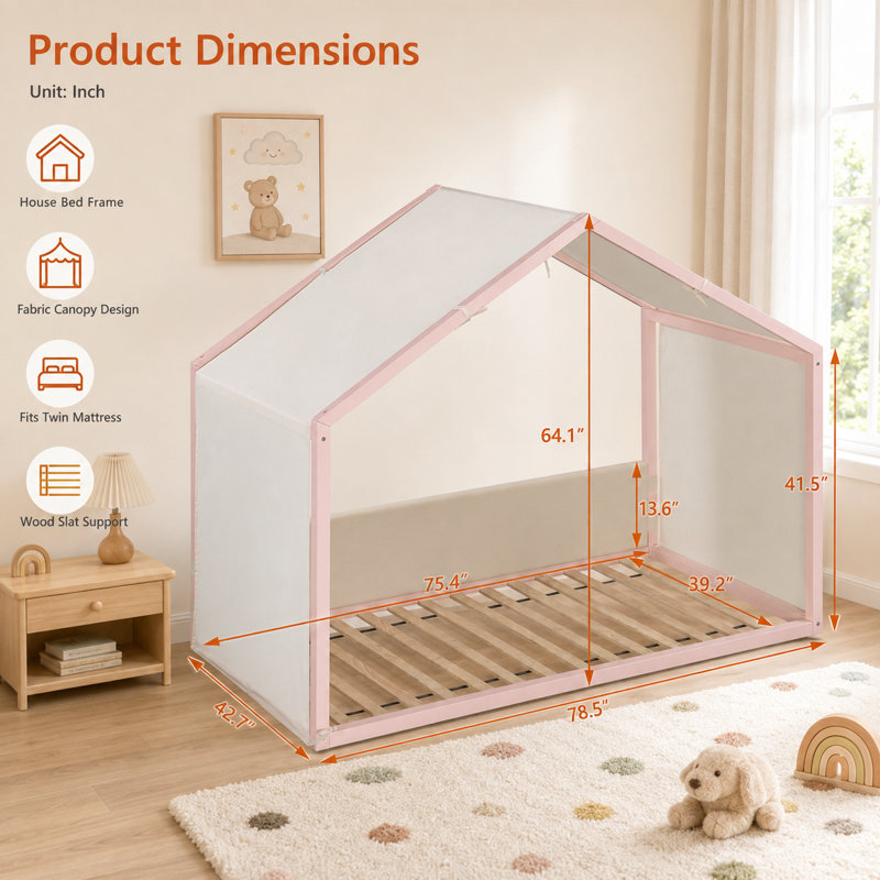 Lit simple à baldaquin rose avec panneaux latéraux rembourrés en velours Canopée en lin respirant Doux lit plateforme moderne avec lit plateforme facile à assembler pour la chambre à coucher
